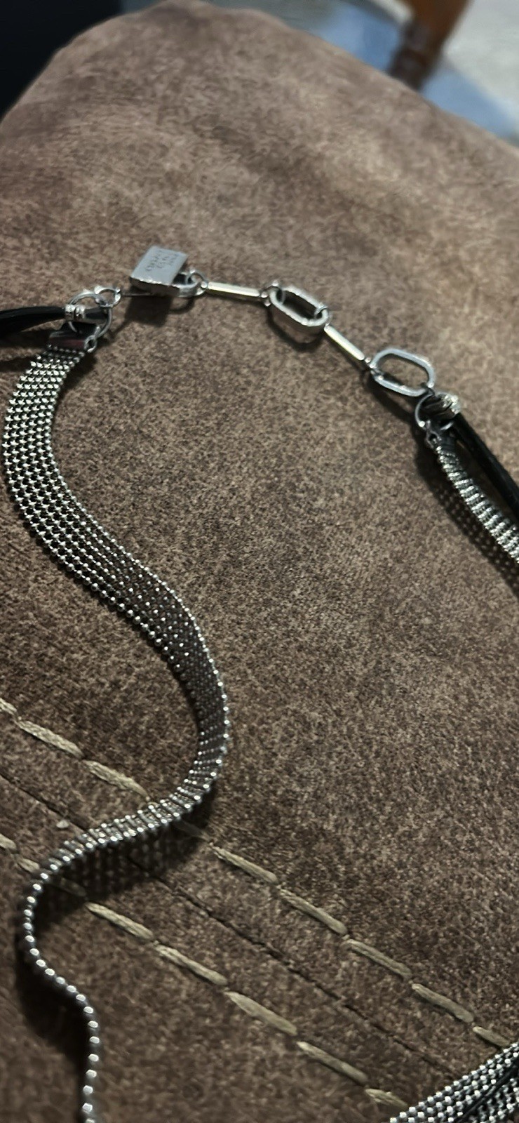 Anne Marie Chagnon Modernist Brutalist Necklace 17.5-20” Mixed Metals & Cord