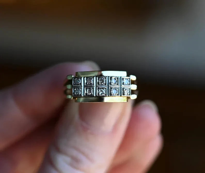 Vintage Cluster Women’s Ring Round Lab-Created Diamond 14K Yellow Gold Plated