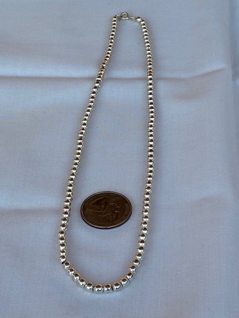Vintage 925 Sterling Silver Bead Necklace 18″ Strand 4mm strung on chain 13.44g