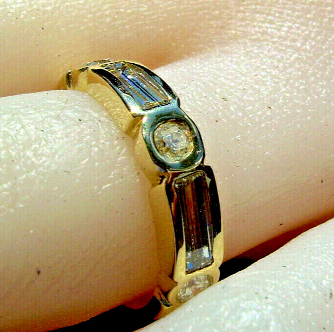 Original EARTH MINED DIAMOND Deco Wedding Band Vintage Style 14K GOLD Ring 6.25