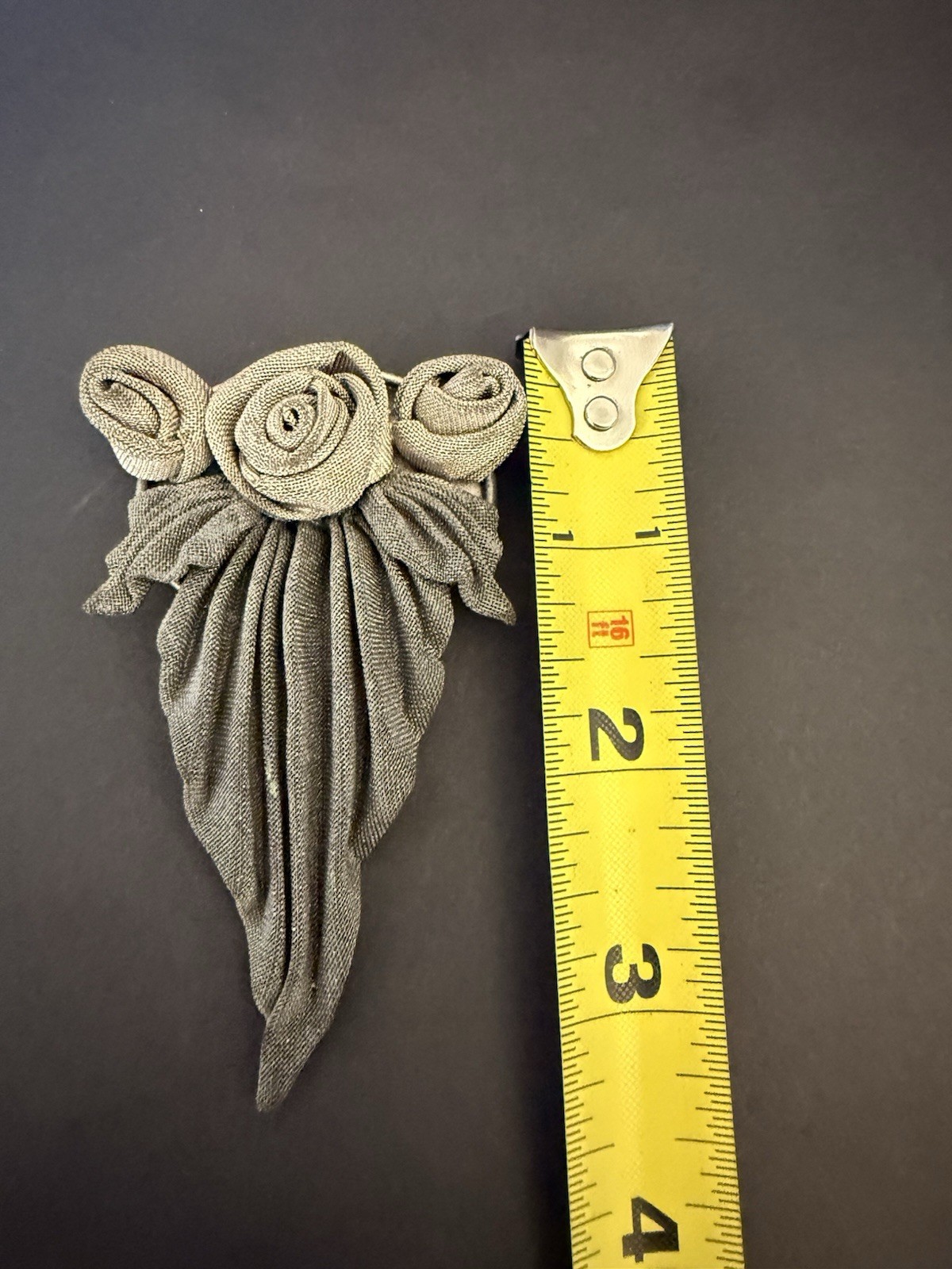 Vintage Silver Mesh Rose Brooch Pin Floral Art Deco Mid Century Style 3.5″