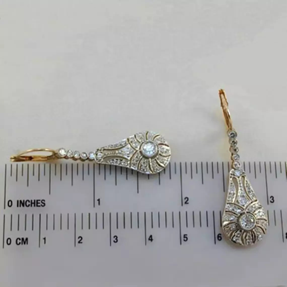 2.95Ct Art Deco Style Lab Created Diamond Wedding 14K White Gold Finish Earrings