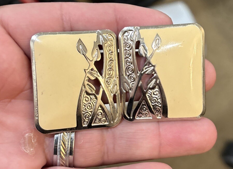 Vintage Silver Tone Enamel Signed Berebi Post Earrings Leaf