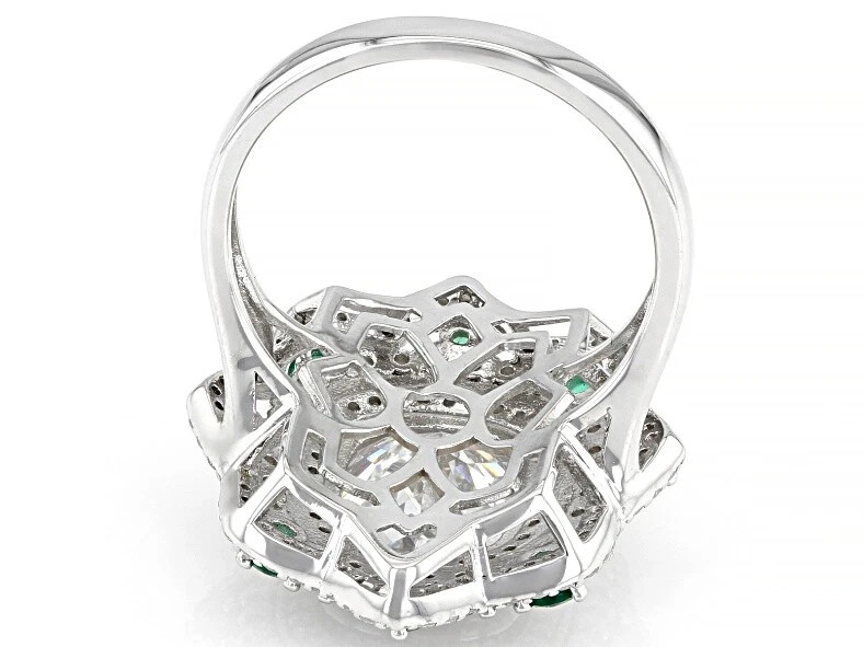 Floral Cluster Design 7.9TCW Green Spinel With Rectangle Cushion & Round CZ Ring