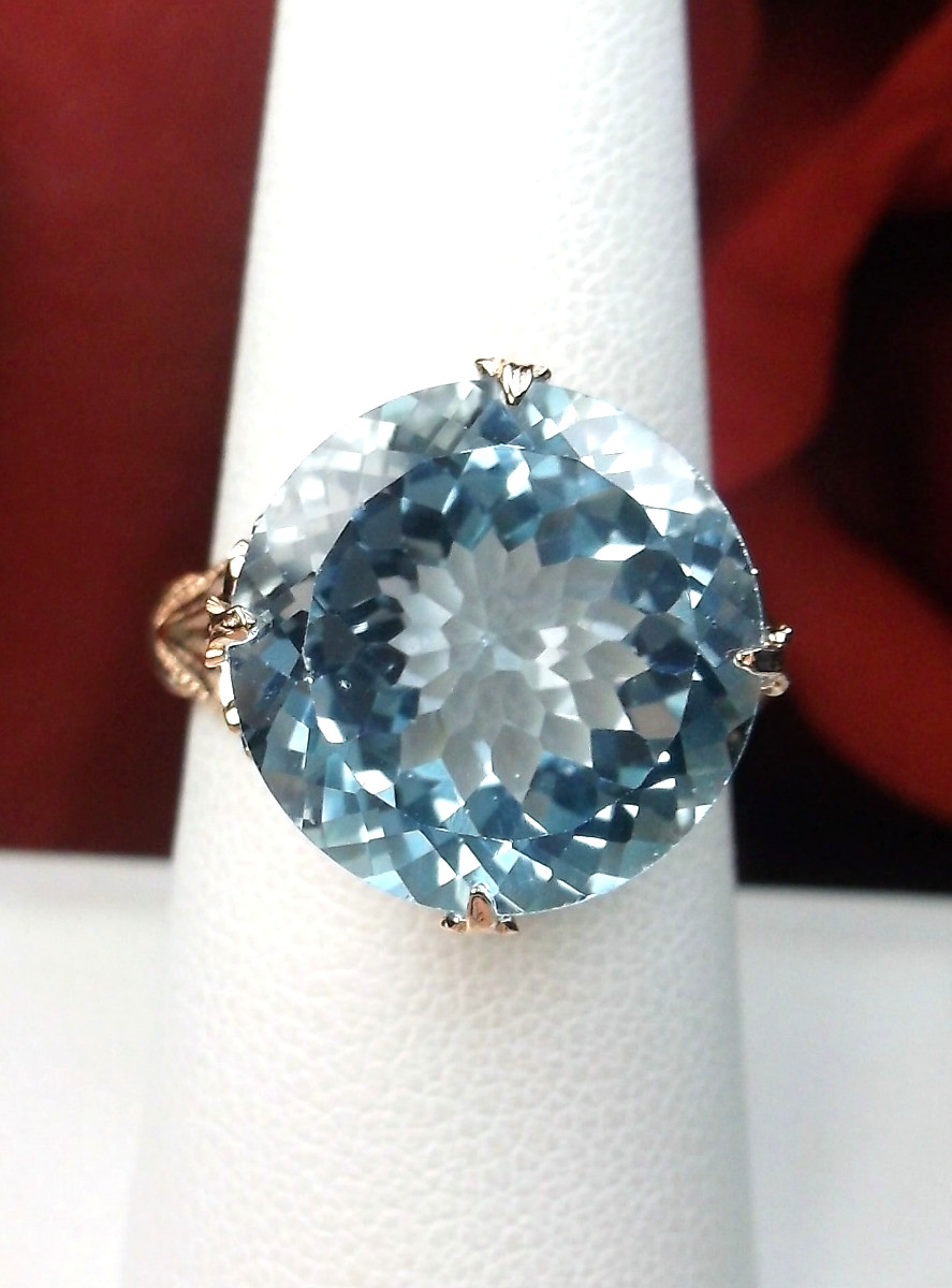NATURAL 18ct Blue Topaz Sterling Rose Gold Filigree Ring (Custom-Made)* D52
