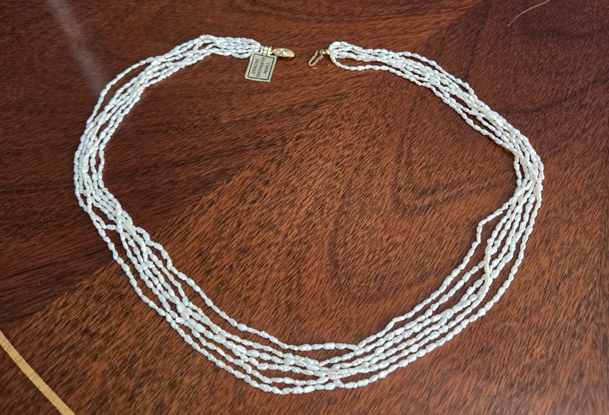 Vintage 6 Strand Genuine Natural Freshwater Rice Pearl Beaded Necklace 26″