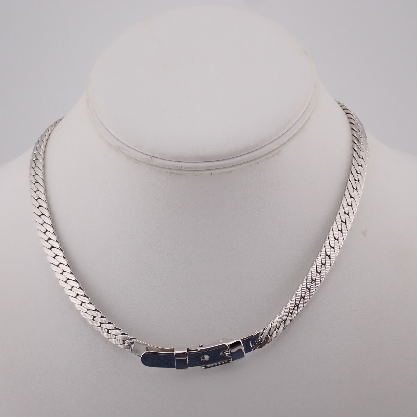 Vintage Monet Silver Tone 16″ Belt Buckle Pendant 6mm Chain Necklace