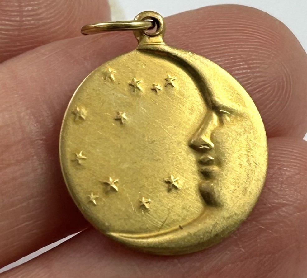 Vintage Charm Moon Tiny Pendant Brass Metal Crescent Moon Face Stars Celestial