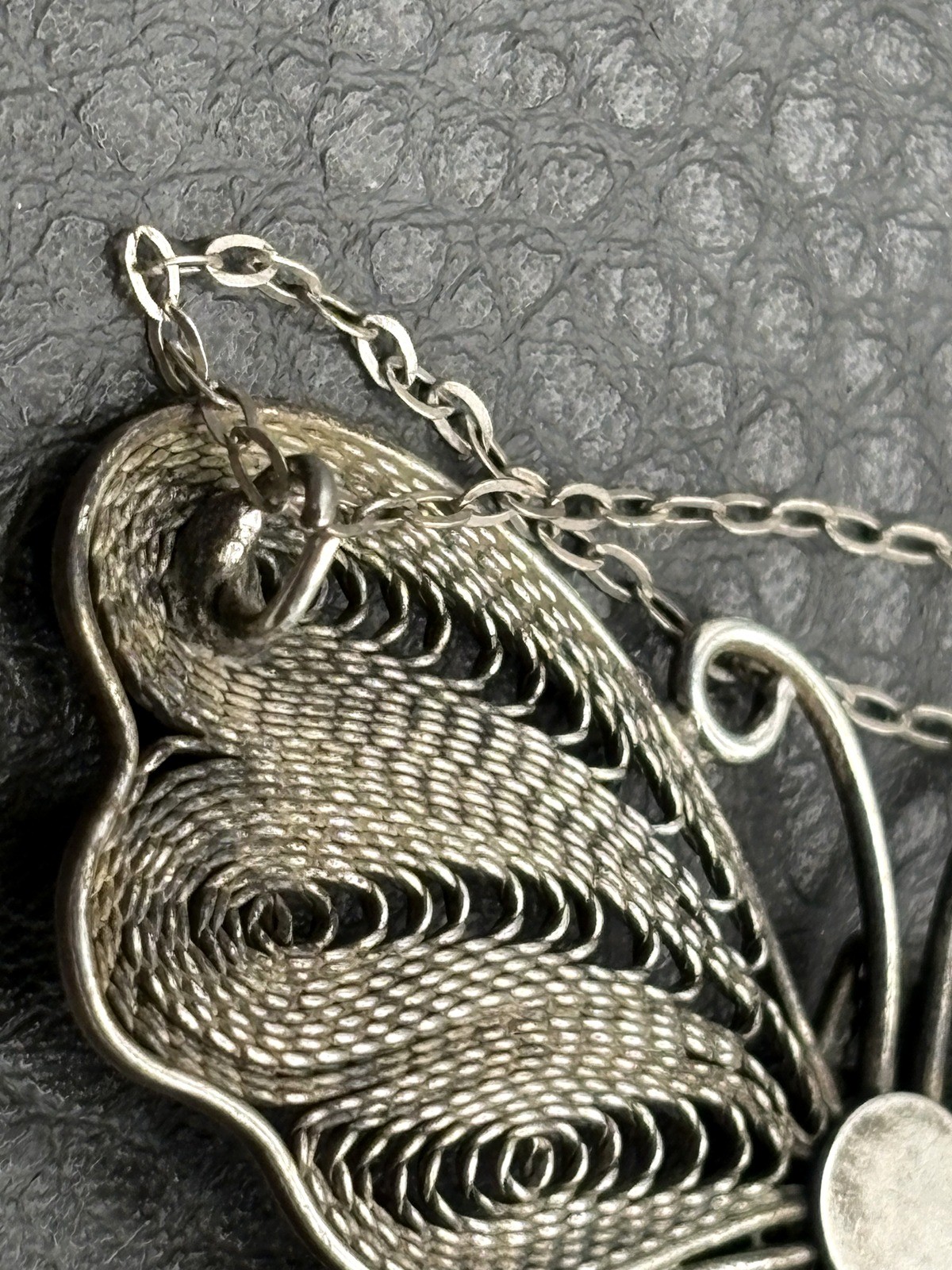 Sterling Silver Filigree Butterfly Pendant Necklace w/ Aurora Borealis