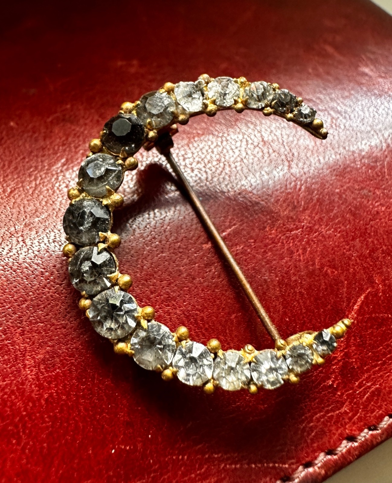 antique victorian crescent moon brooch