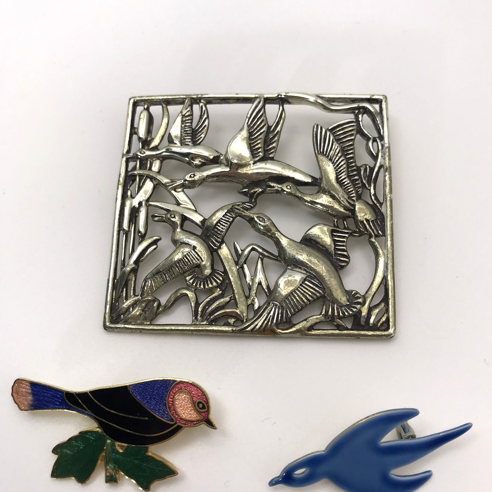 Vintage Brooch Lot Bird Pins Animals Duck Geese Bluebird Robin Naturecore