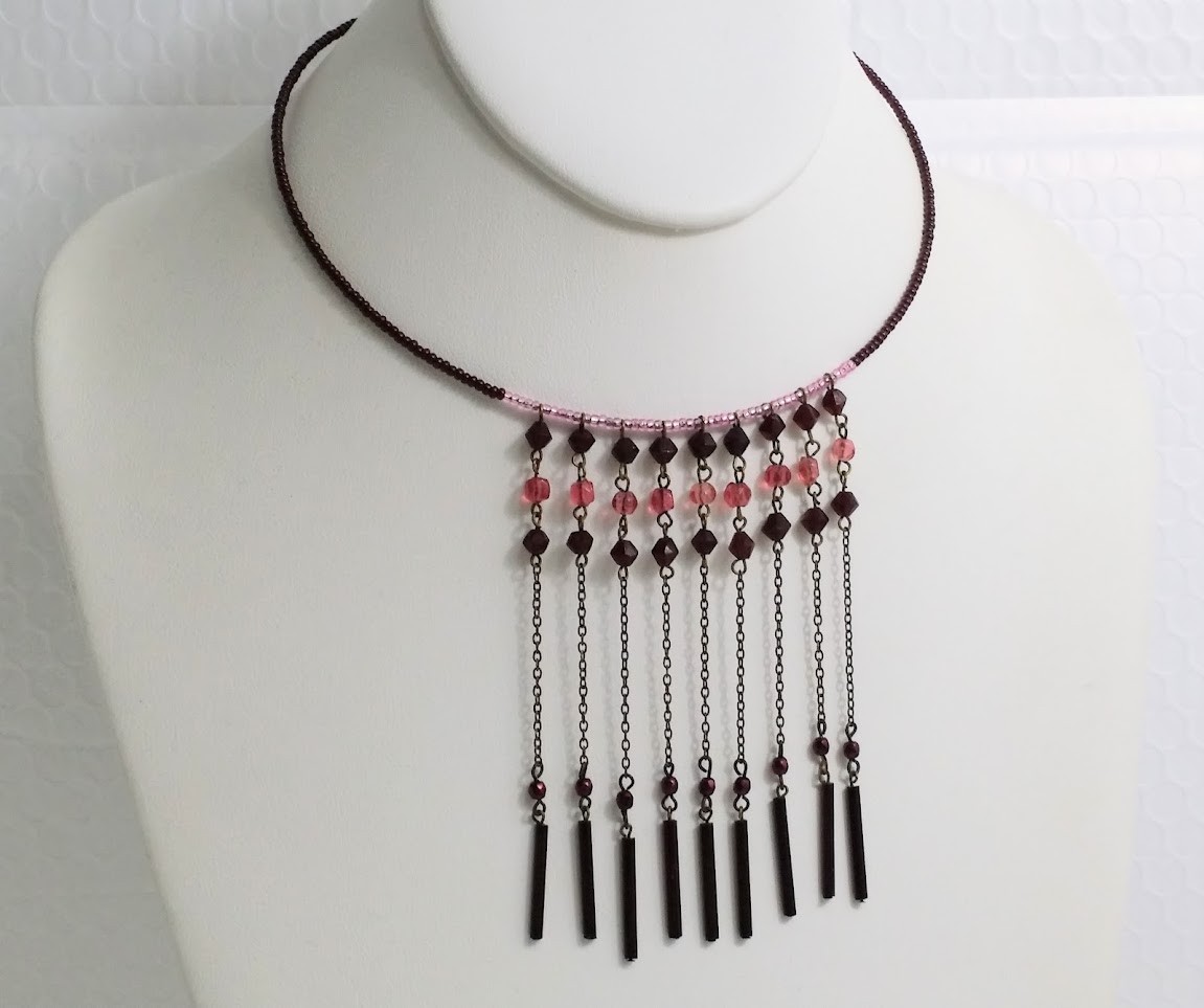 Vintage Coil Wire Beaded Fringe Choker Necklace