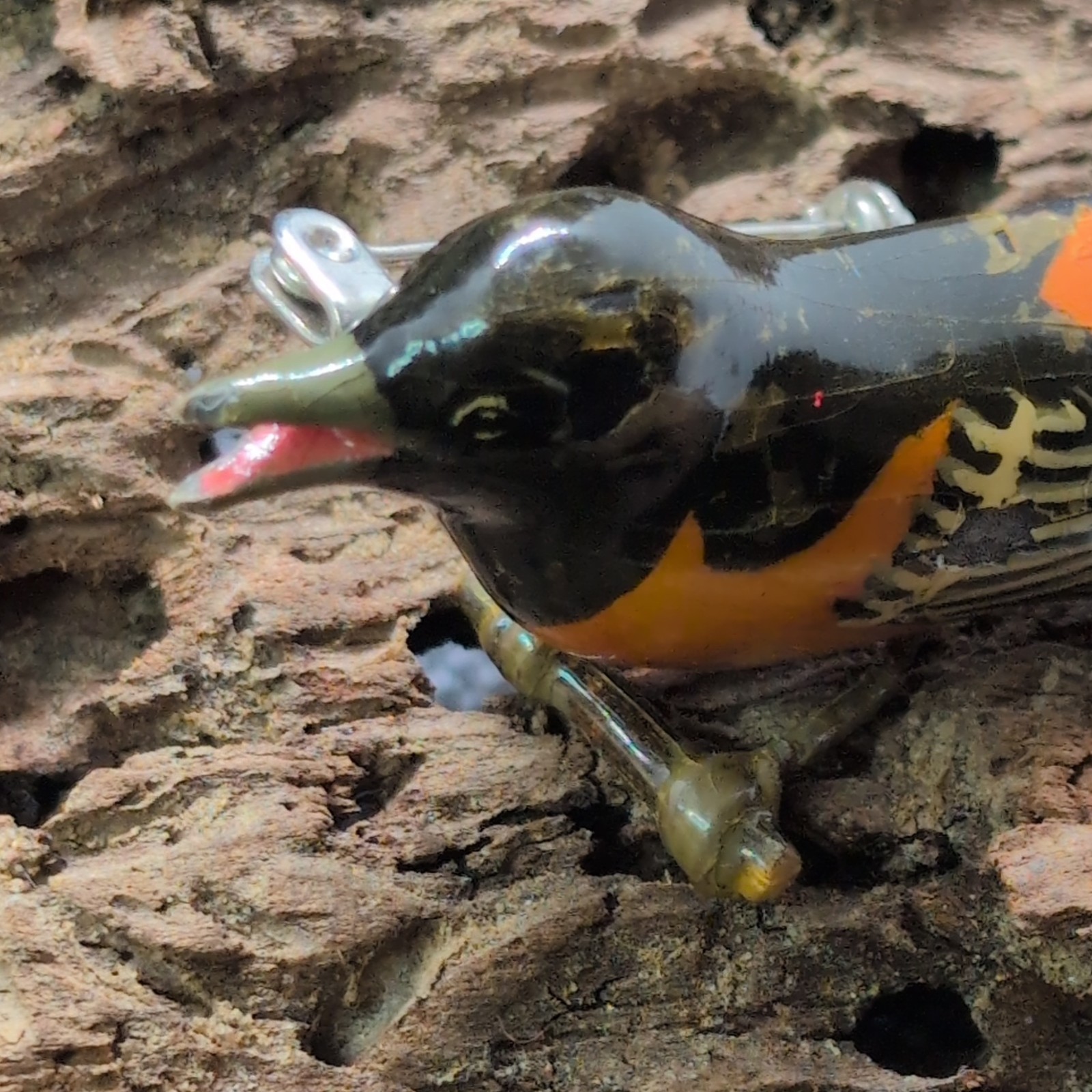 vintage Takahashi Robin hand carved wood bird signed Small damage
