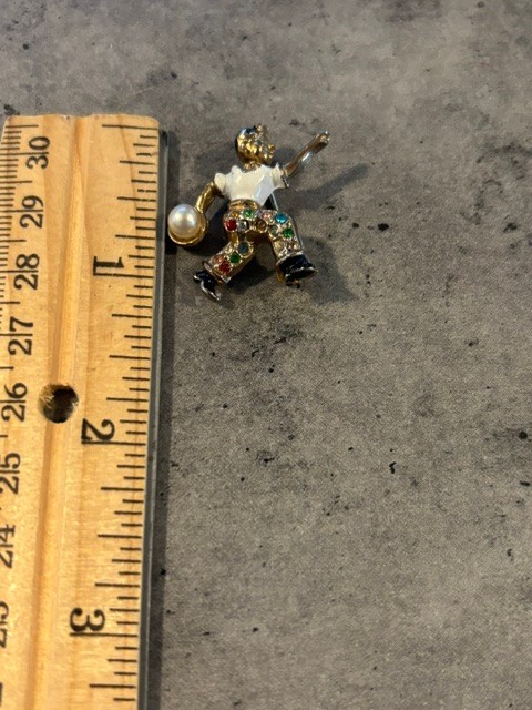 2 Vintage Clear and Multicolor Rhinestones Bowling Pin and Ball Brooch Pin