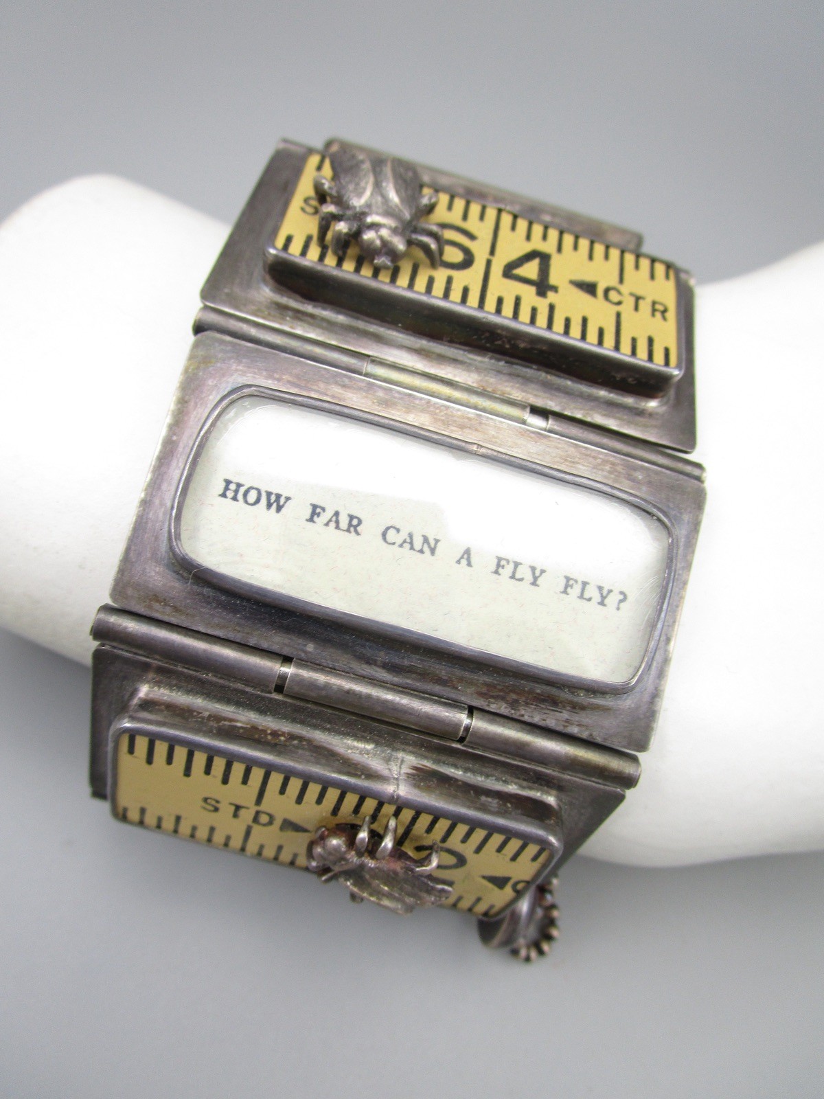 UNUSUAL ARTISAN LISA FIDLER STERLING WOOD RULER INSECT FOUND OBJECT BRACELET