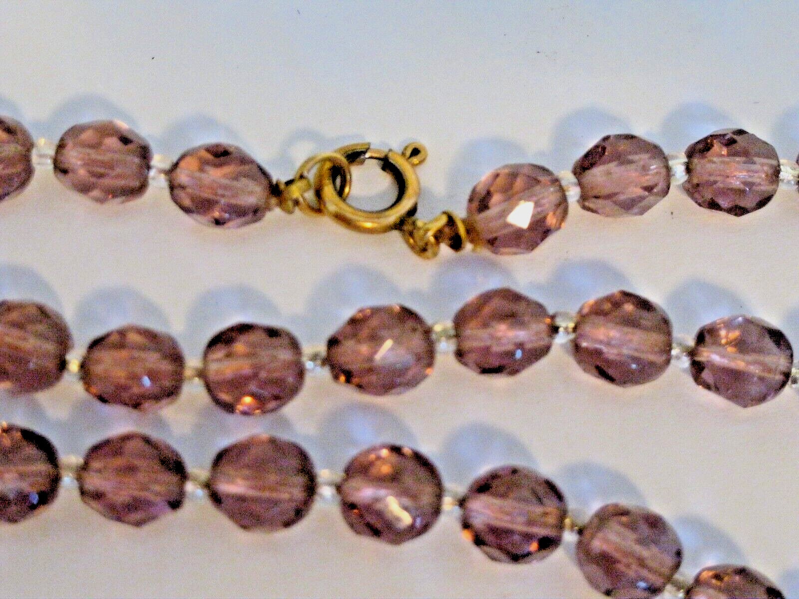 Amethyst Crystal Necklace Gold fill Clasp 28″ Long Vintage