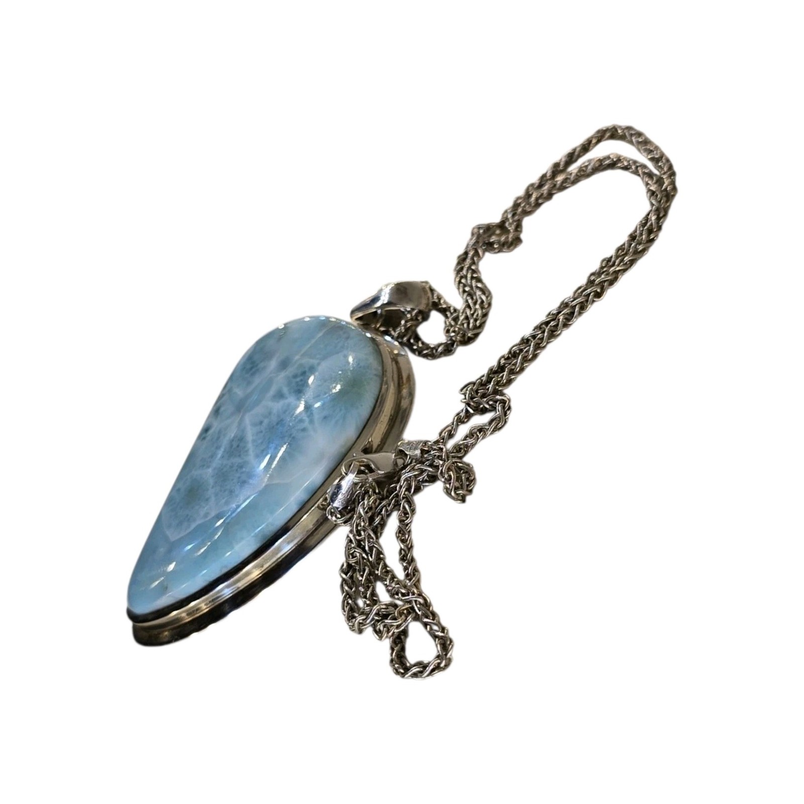 Larimar Pectolite Pendant Necklace Sterling Silver Art G Ito AGI 55g Heavy 23″