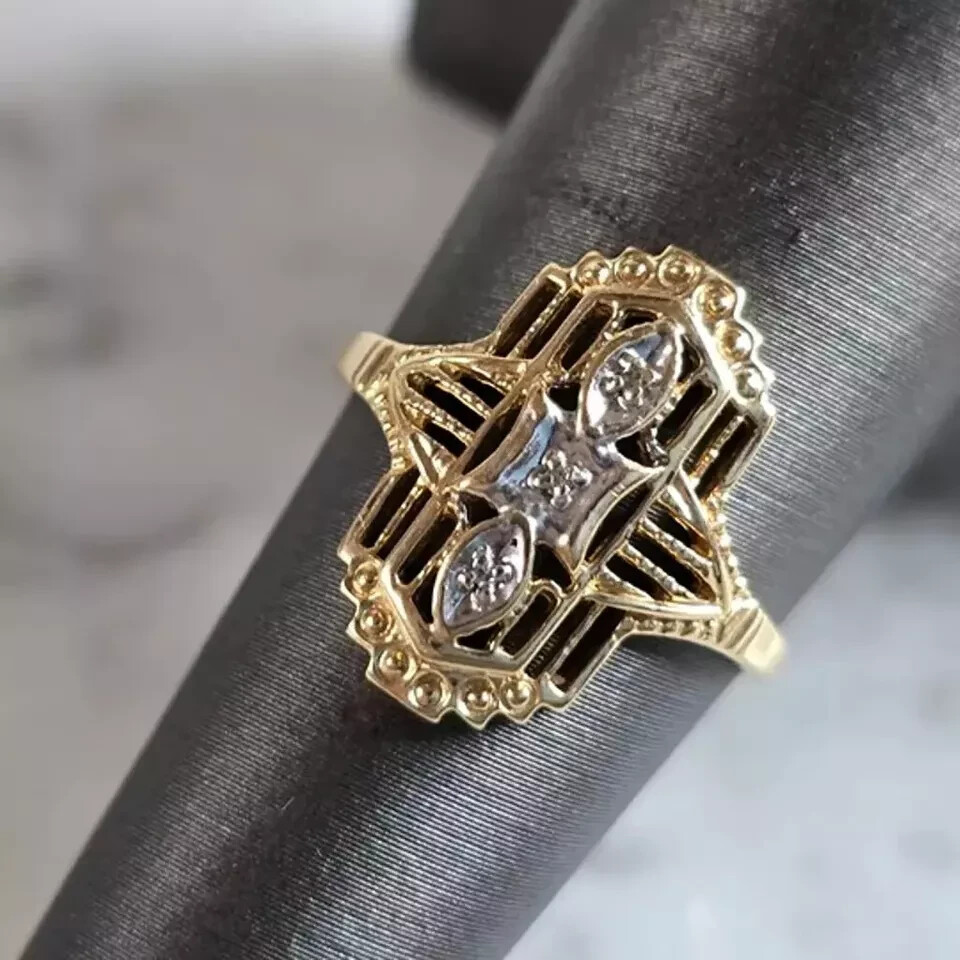 Art Deco Style Edwardian Lab Created Diamond 14K Gold FN Filigree Wedding Ring