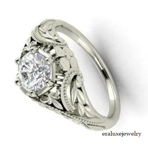 3Ct Art Deco Style Lab Created Diamond Engagement Wedding 14K White Gold FN Ring