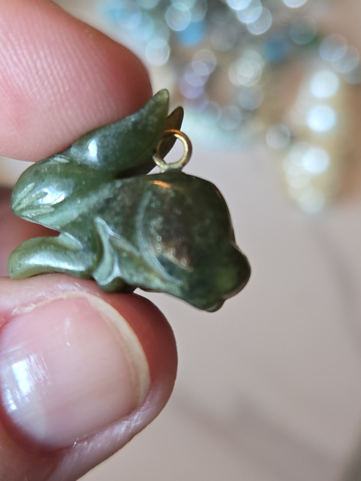 Vintage Jade Jadeite Rabbit Charm or Pendant.