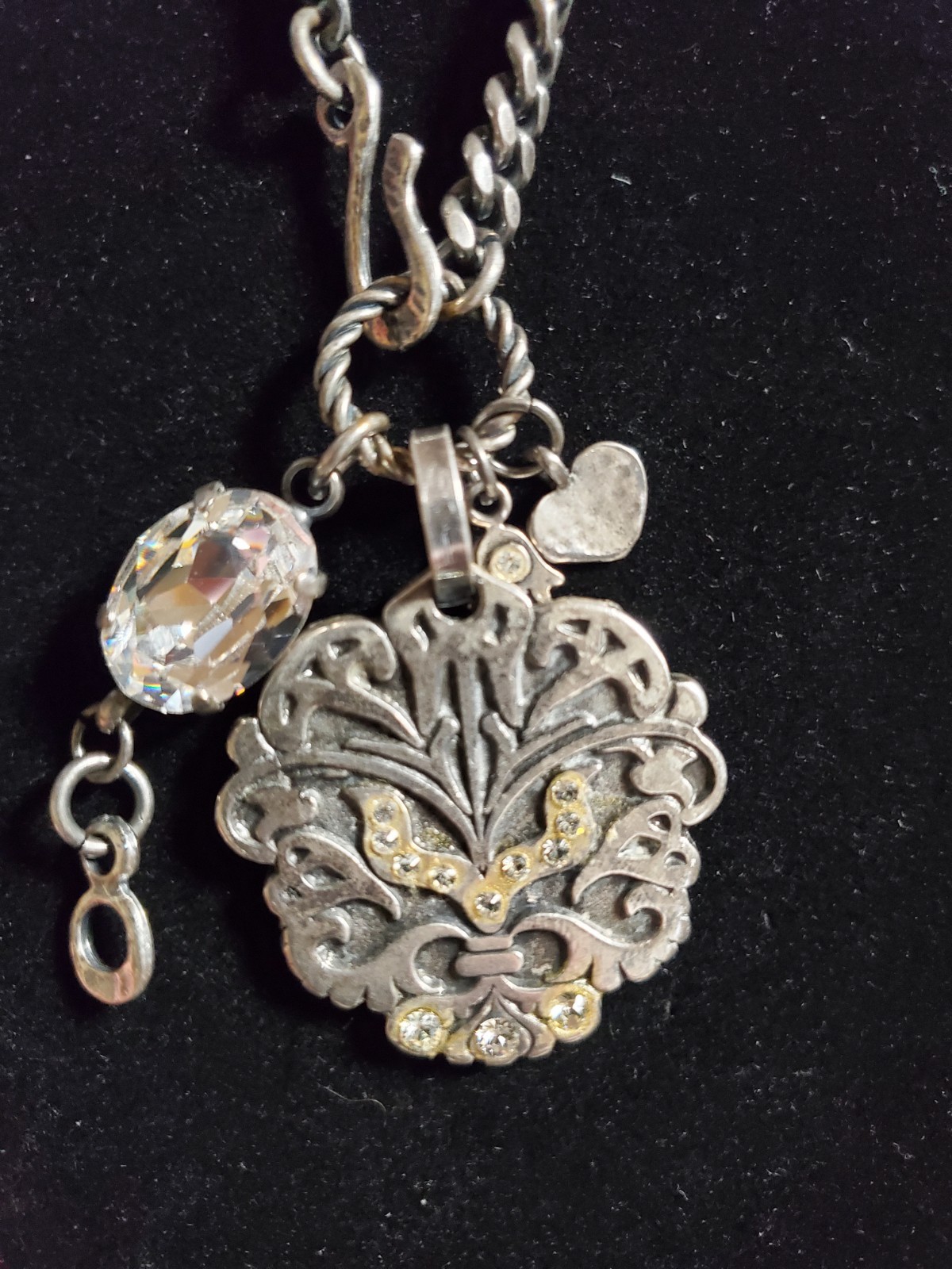 New Signed Silver Toned Metal Medallion Shield Necklace Charms Gift Unisex Adult
