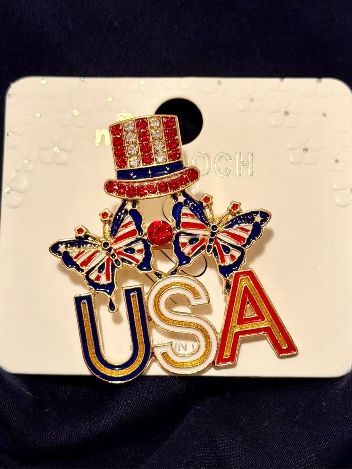 Mint Red White Blue USA Patriotic Brooch