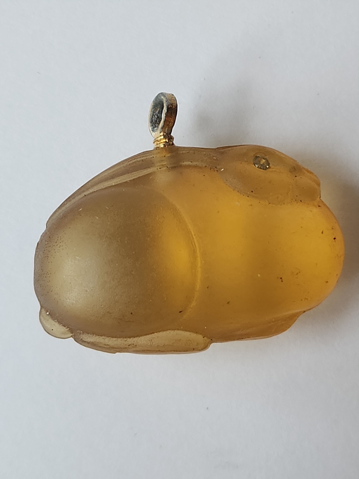 Vintage Applesauce Celluloid Lucite Bunny Rabbit Pendant Rhinestone Eyes