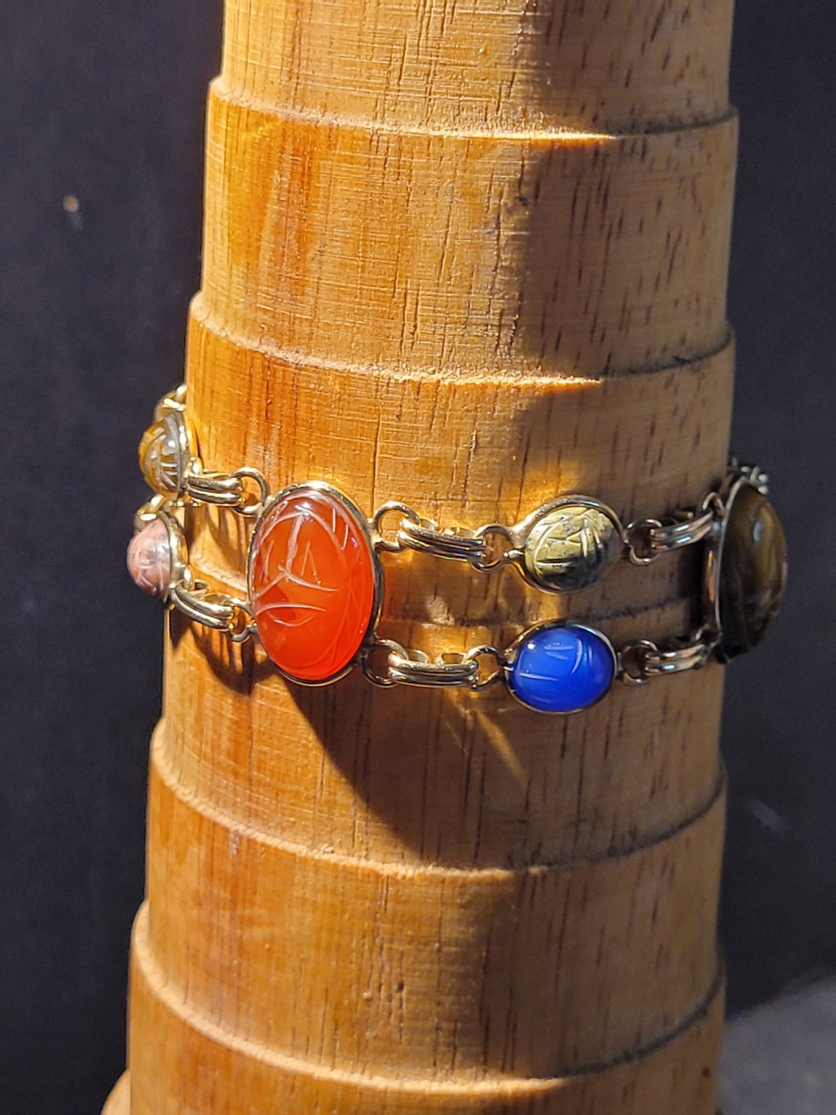 Vintage 12K Gold Filled Scarab Bracelet Egyptian Revival 7″