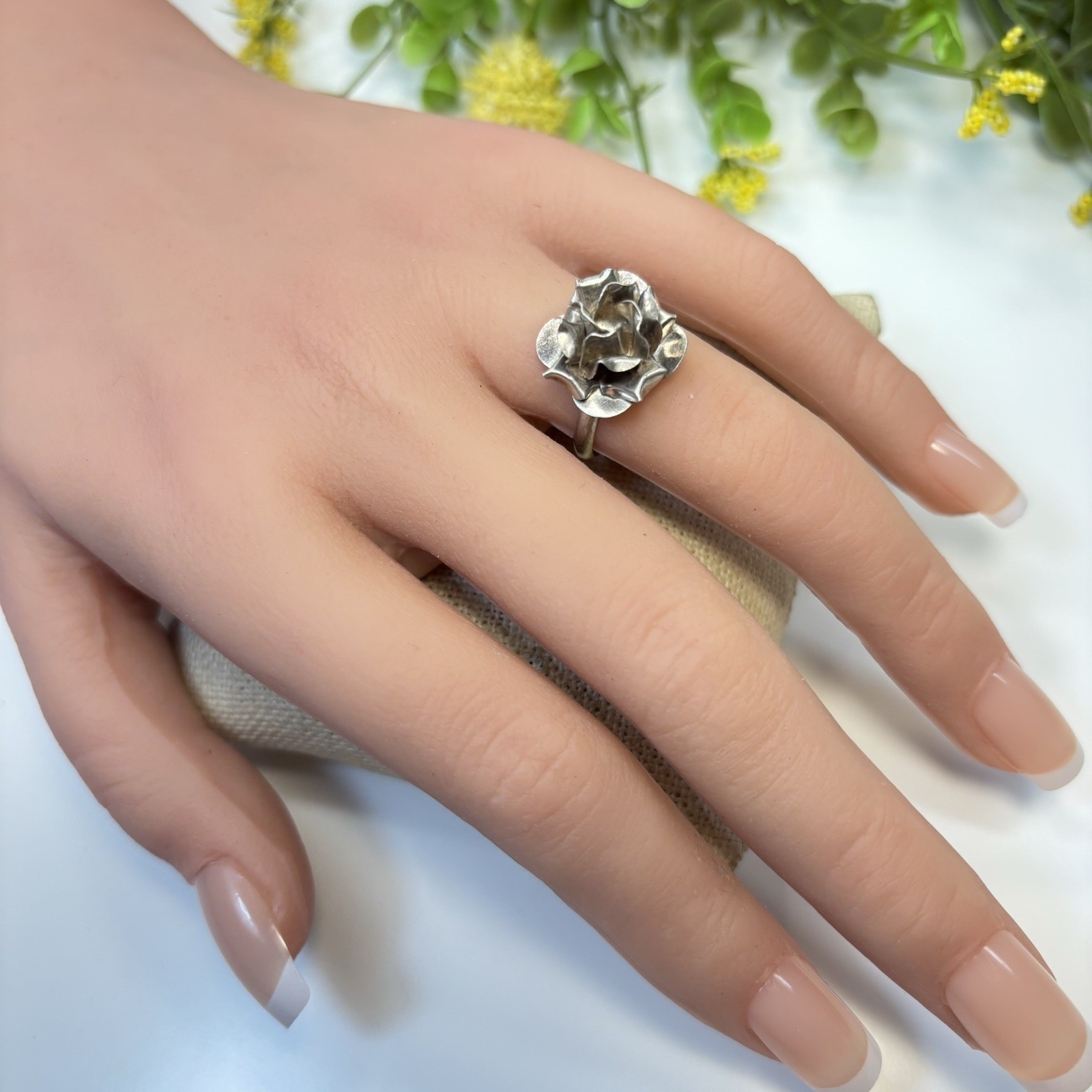 Vtg Taxco Mexico Artisan Sterling Silver 925 3D Rose Flower Band Ring Size 6.25