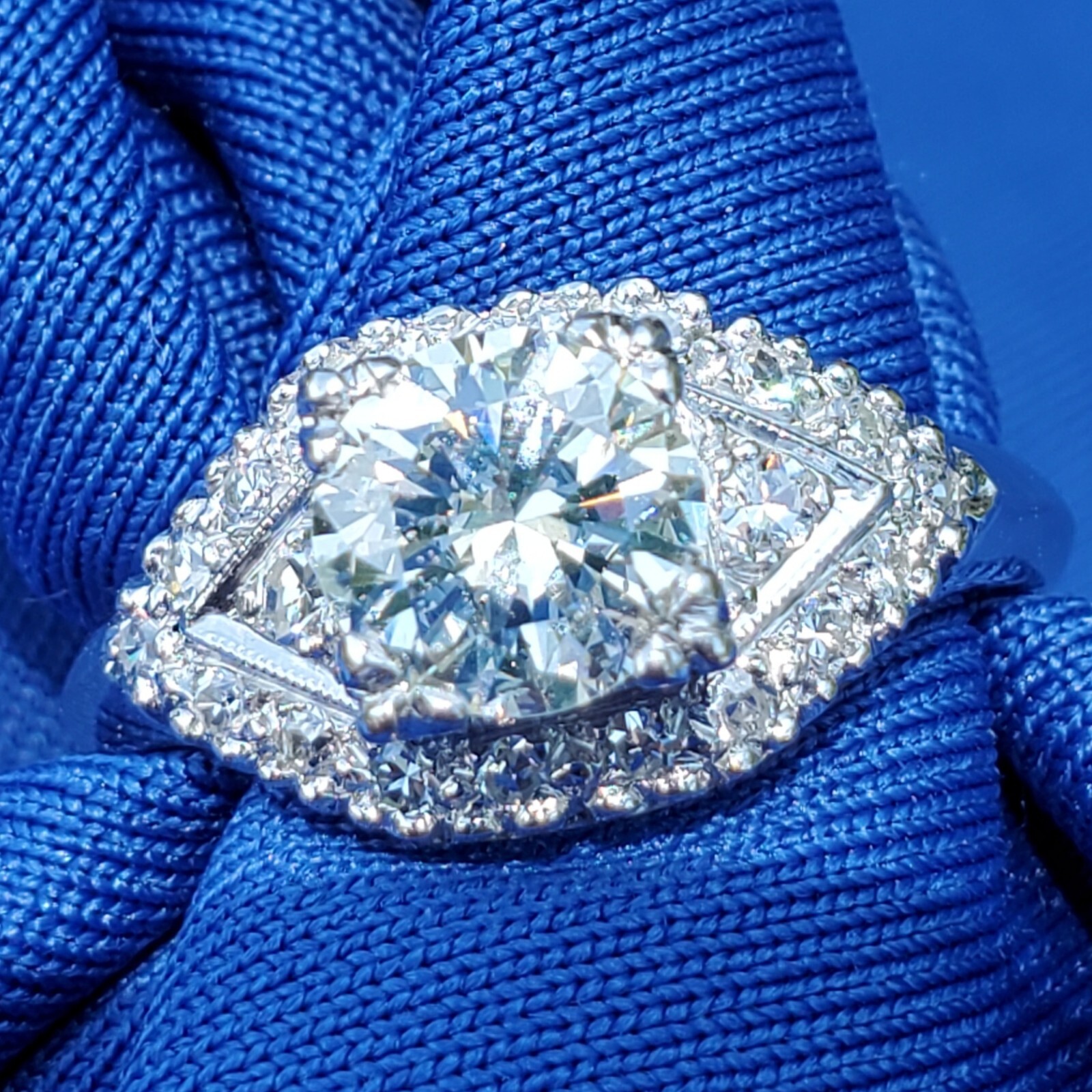 Original EARTH MINED DIAMOND Deco SOLID PLATINUM Engagement Ring & Wedding Band