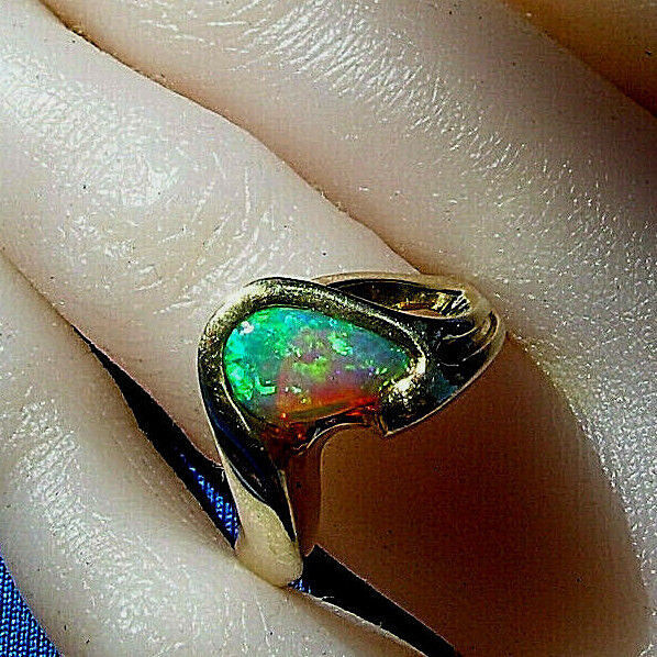 Original EARTH MINED OPAL Engagement Ring Sculptural Design Solitaire 14K GOLD 8