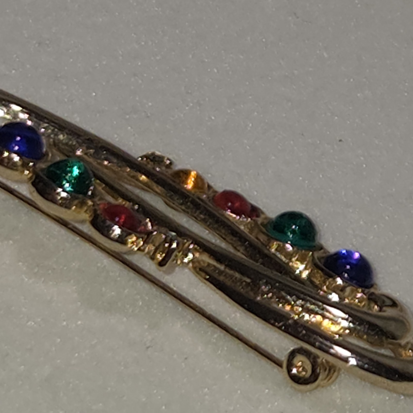VTG Colorful Cabochons Goldtone Multi Color Swoop Brooch Pin Unsigned Unique