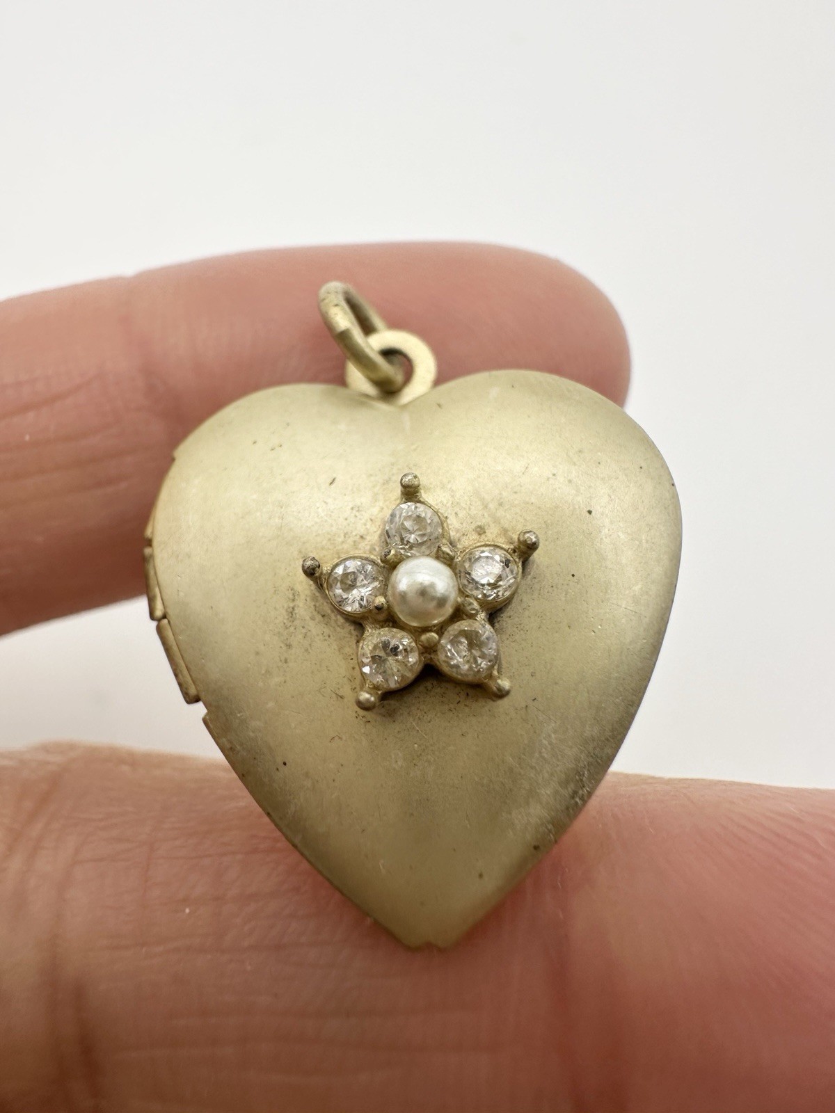 Vintage Rhinestone Pearl Heart Locket Pendant Charm
