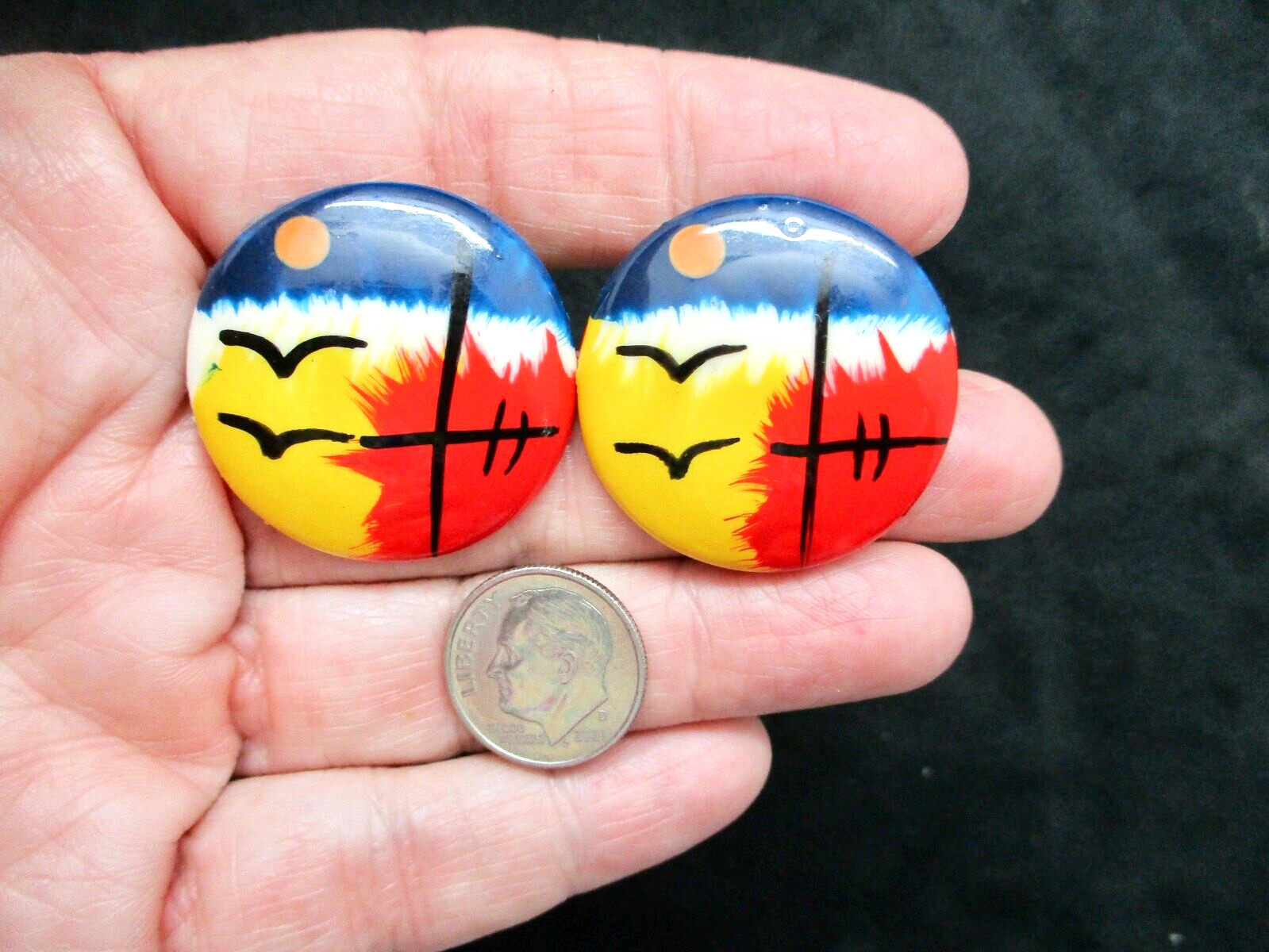 Vintage-1980’s Lucite Seagull Stylized Color Pierced Earrings Resort/Beach Wear