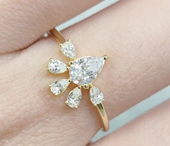 1.20TCW Pear Cut White Moissanite Bride Wedding Ring In Pure 10K Yellow Gold FN