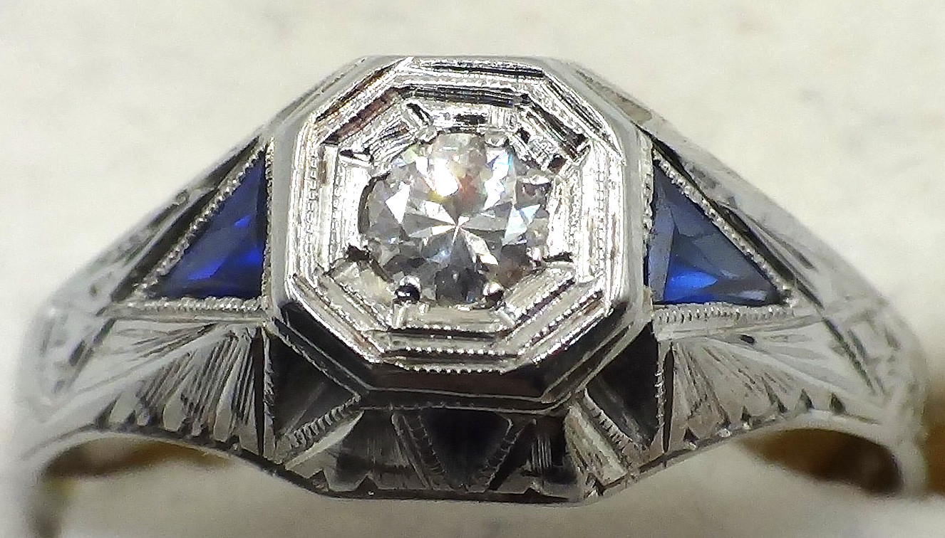 VINTAGE ANTIQUE 18K WHITE GOLD EUROPEAN ROSE CUT DIAMOND & SAPPHIRE RING 3.95 GR
