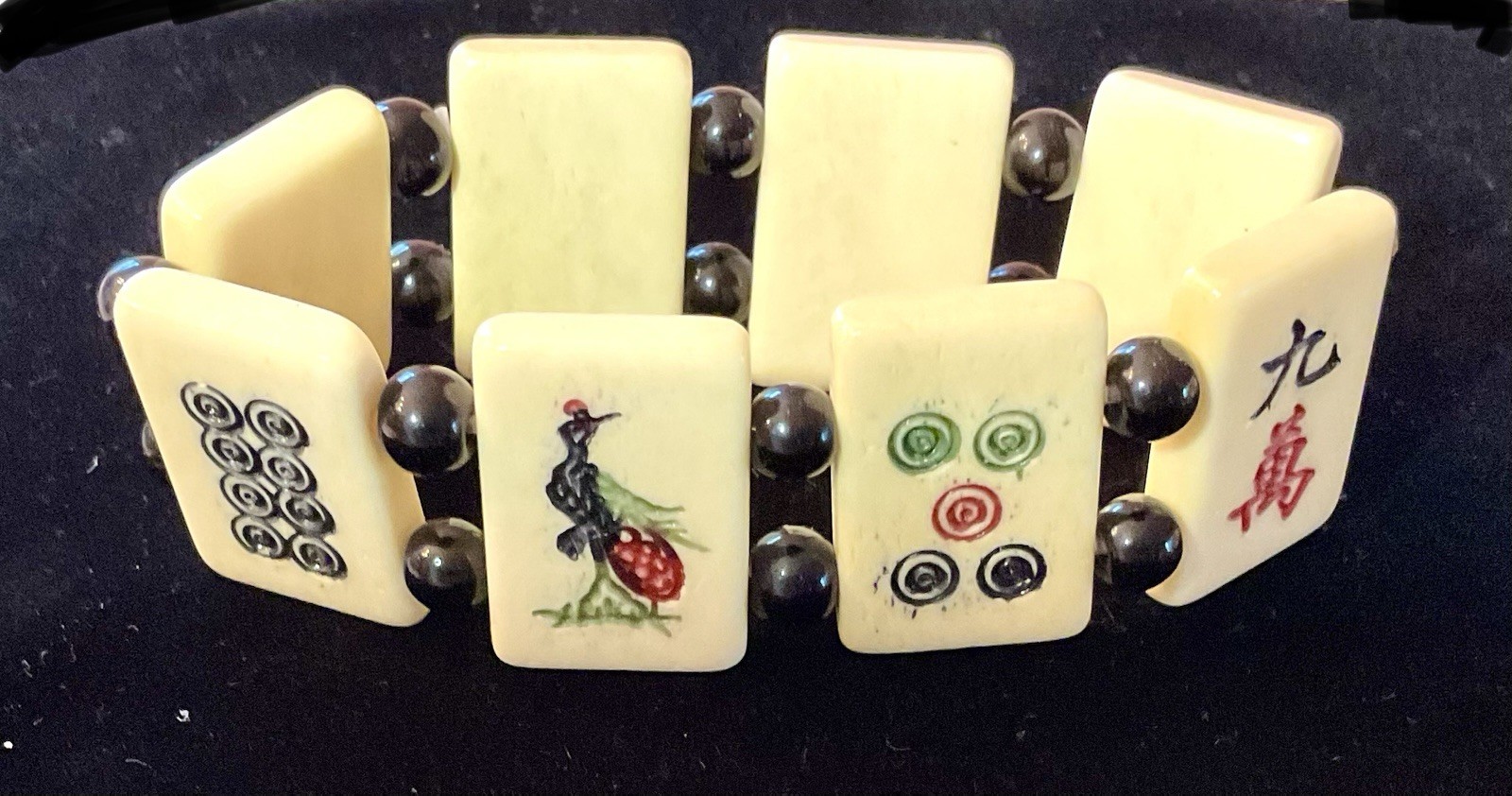 VINTAGE ASIAN CHINESE MAHJONG TILE STRETCH BRACELET