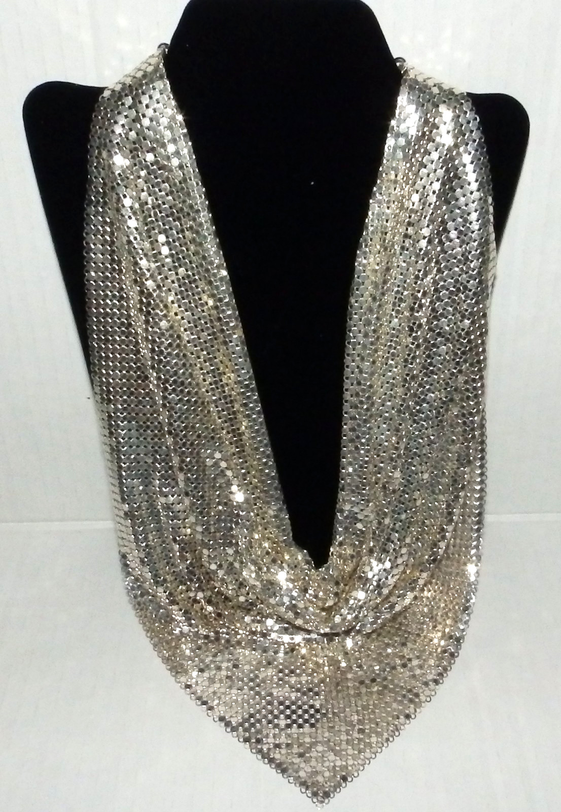 Vintage Whiting & Davis Silver Mesh Drape Bib Chain Scarf Necklace