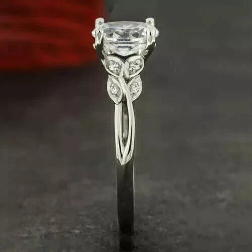 Art Deco Vintage 1.5Ct Oval Lab Created Diamond 14K White Gold FN Wedding Ring
