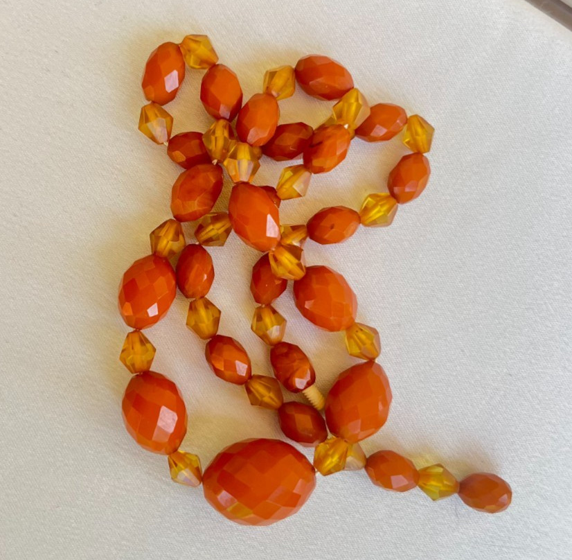Vintage Butterscotch Grape Bead Bakelite Necklace Amber Color Art Deco Style