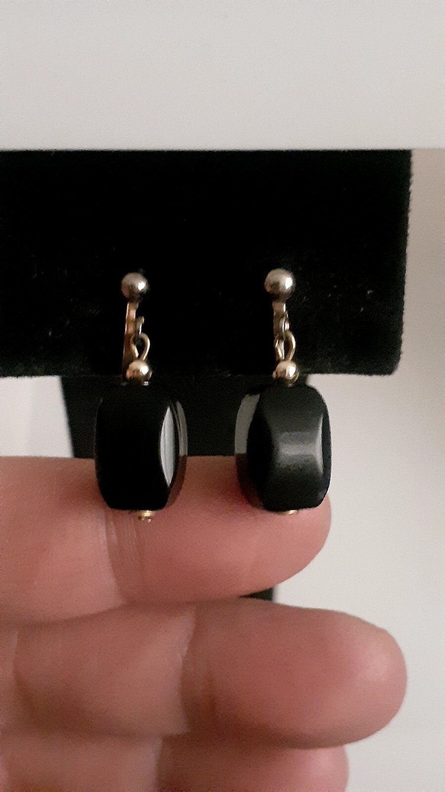 Vintage Black Lucite Rectangle Dangle/drop Clip On Earrings Gold tone