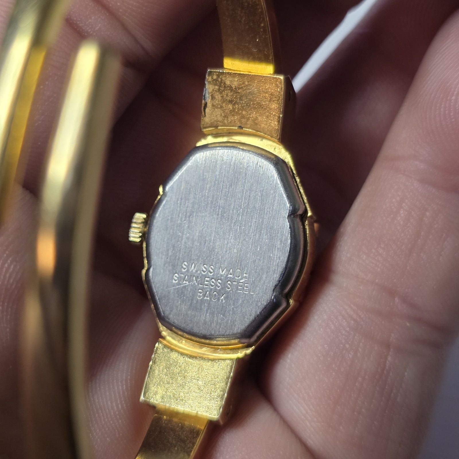 Vintage Peek A Boo Mechanical Watch Elegant Floral Black Gold Swiss Made