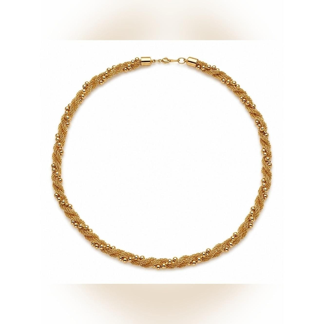 Vintage Avon Gold Tone Mesh Chain Necklace 17″ Braided Beaded Textured Choker