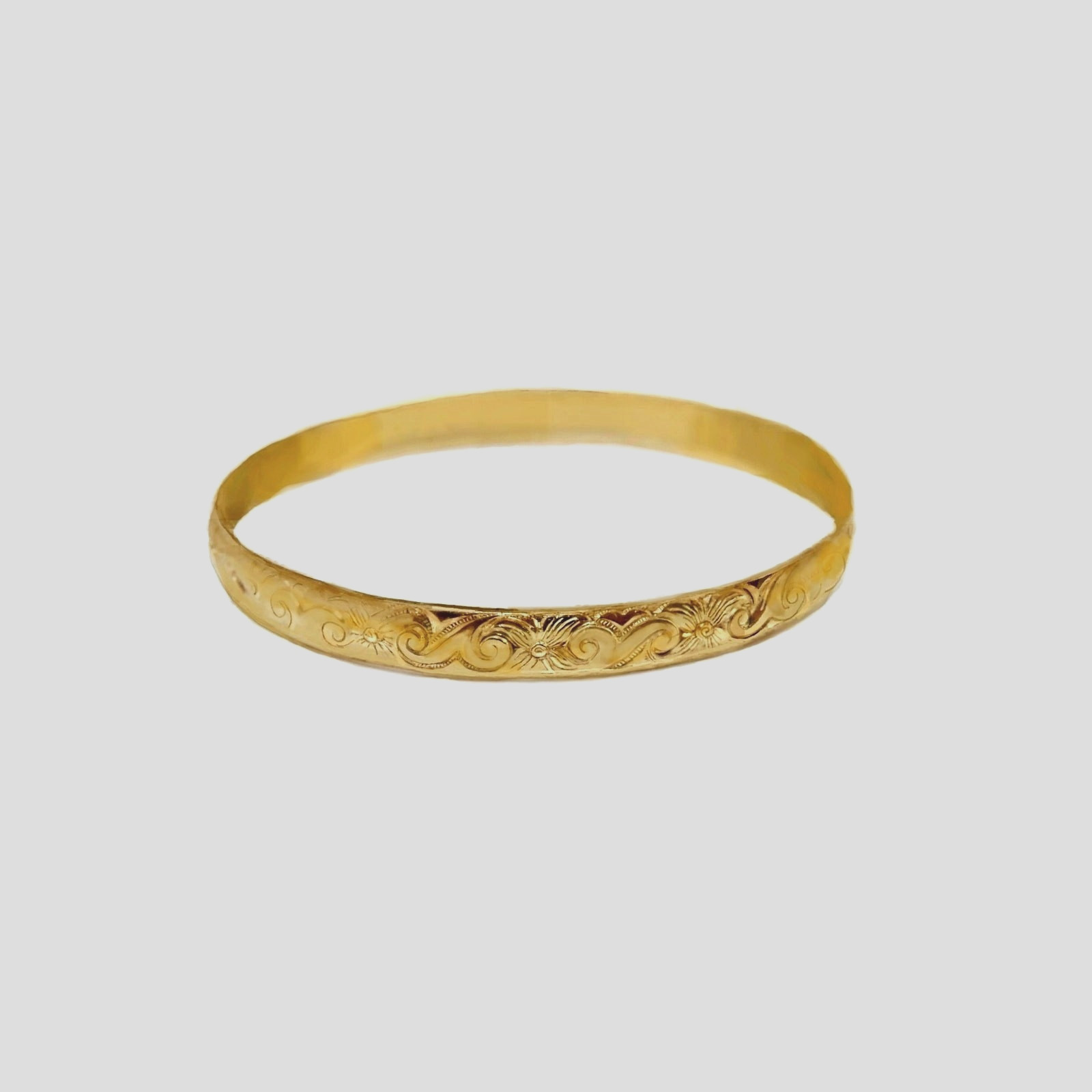 Vintage Hawaiian Bangle Bracelet – Quality 14K Gold Filled Etched Floral Texture