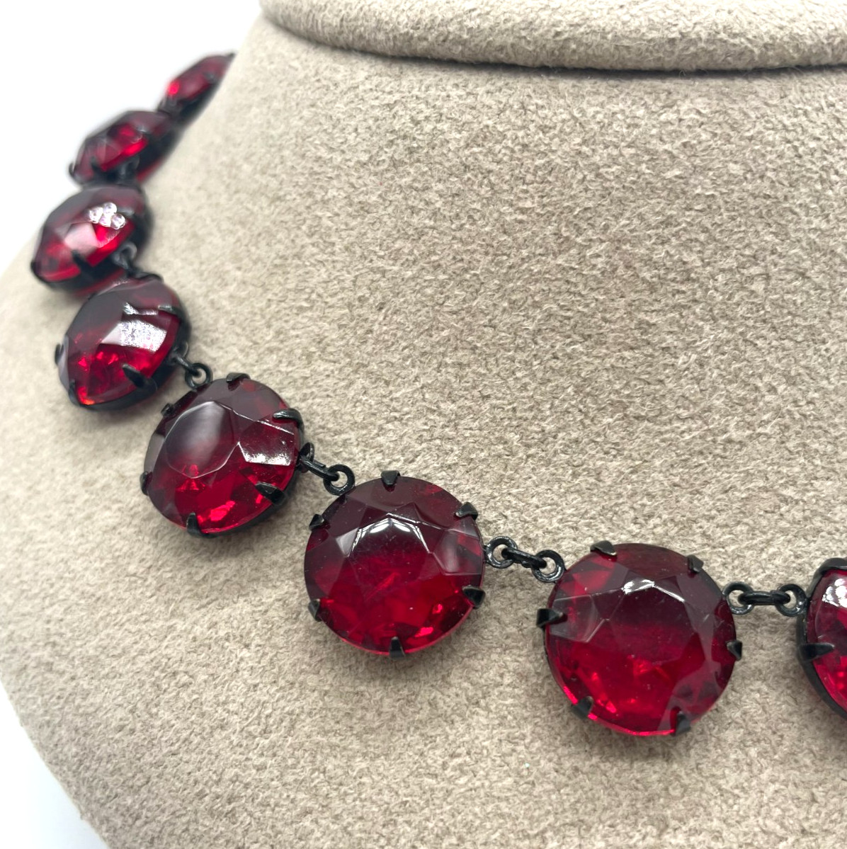 VTG Art Deco Japanned Ruby Red Riviere Collar Necklace