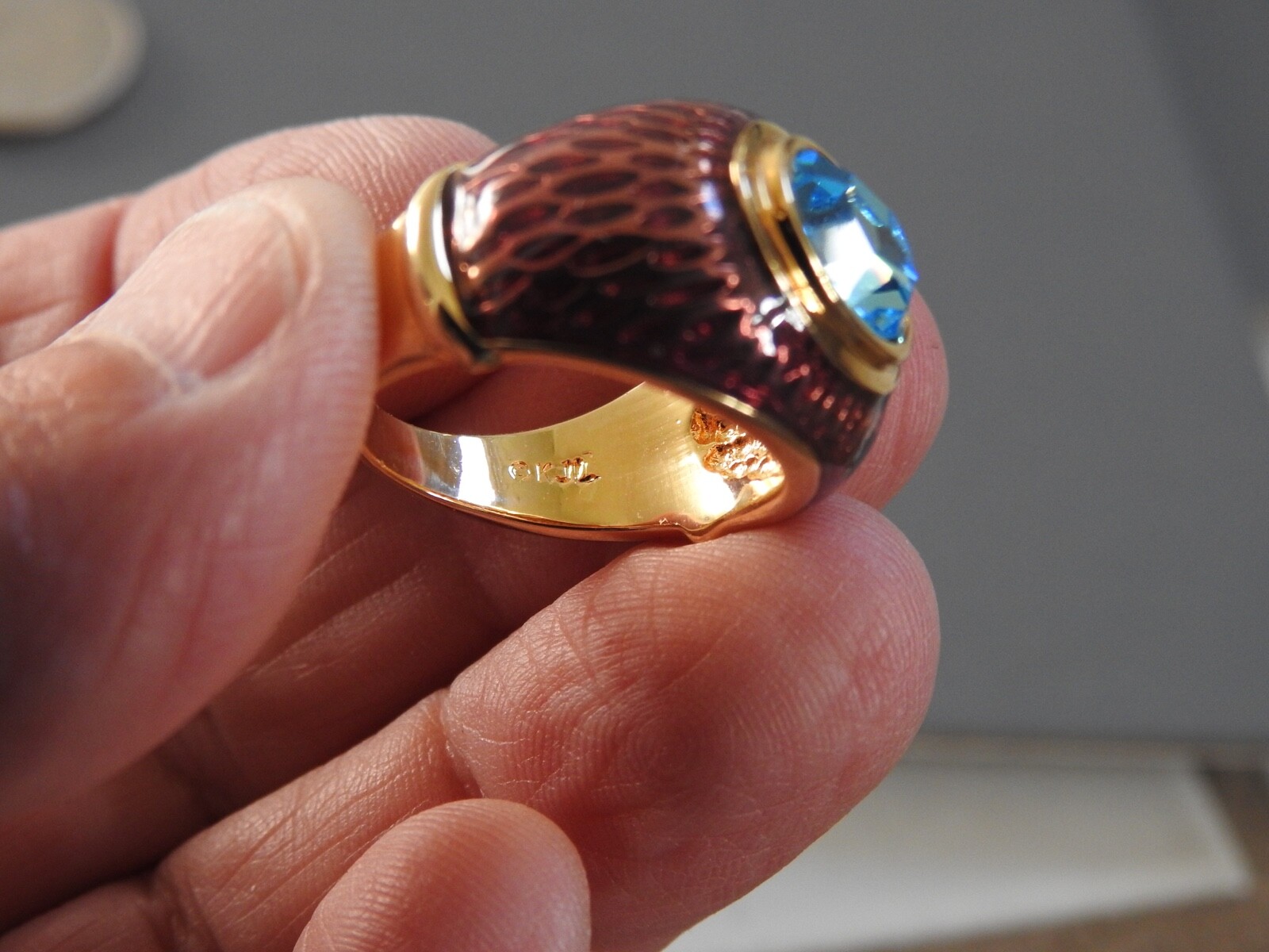 gorgeous Kenneth J Lane KJL faux Blue Topaz & Enamel RING 7.25