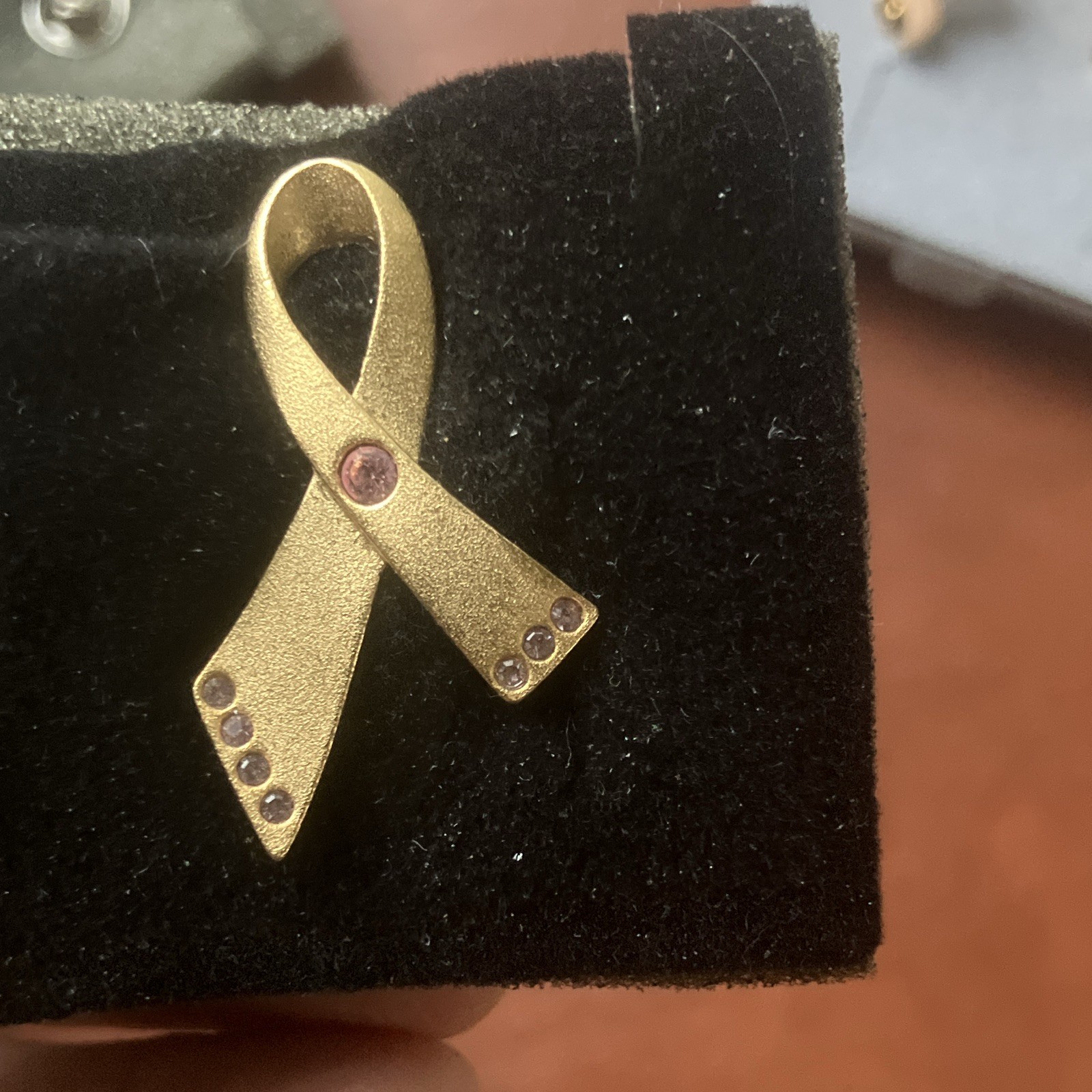 Avon 3pc Ribbon Awareness Lot: 2 Pins/Brooches + Clip-On Earrings, Rhinestone