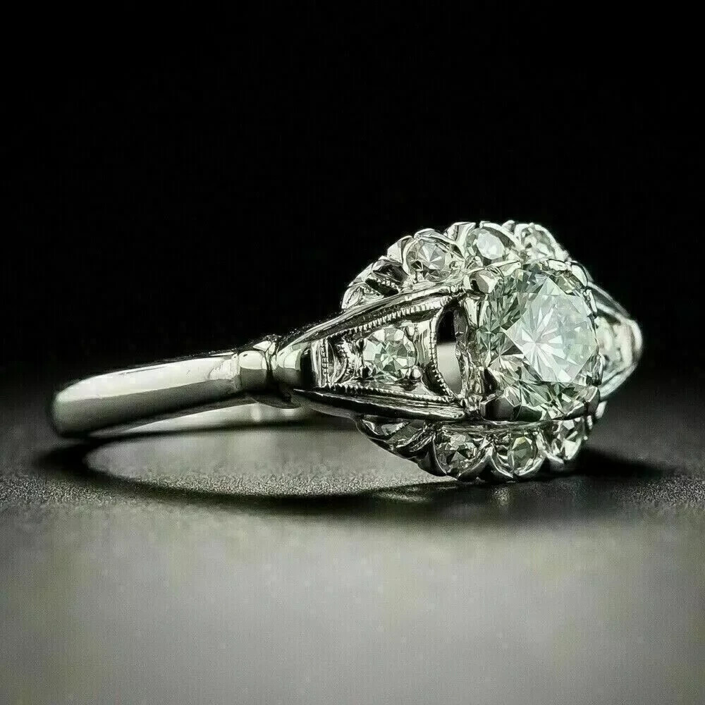 2.4Ct Art Deco Style Round Lab Created Diamond Engagement 14K White Gold FN Ring