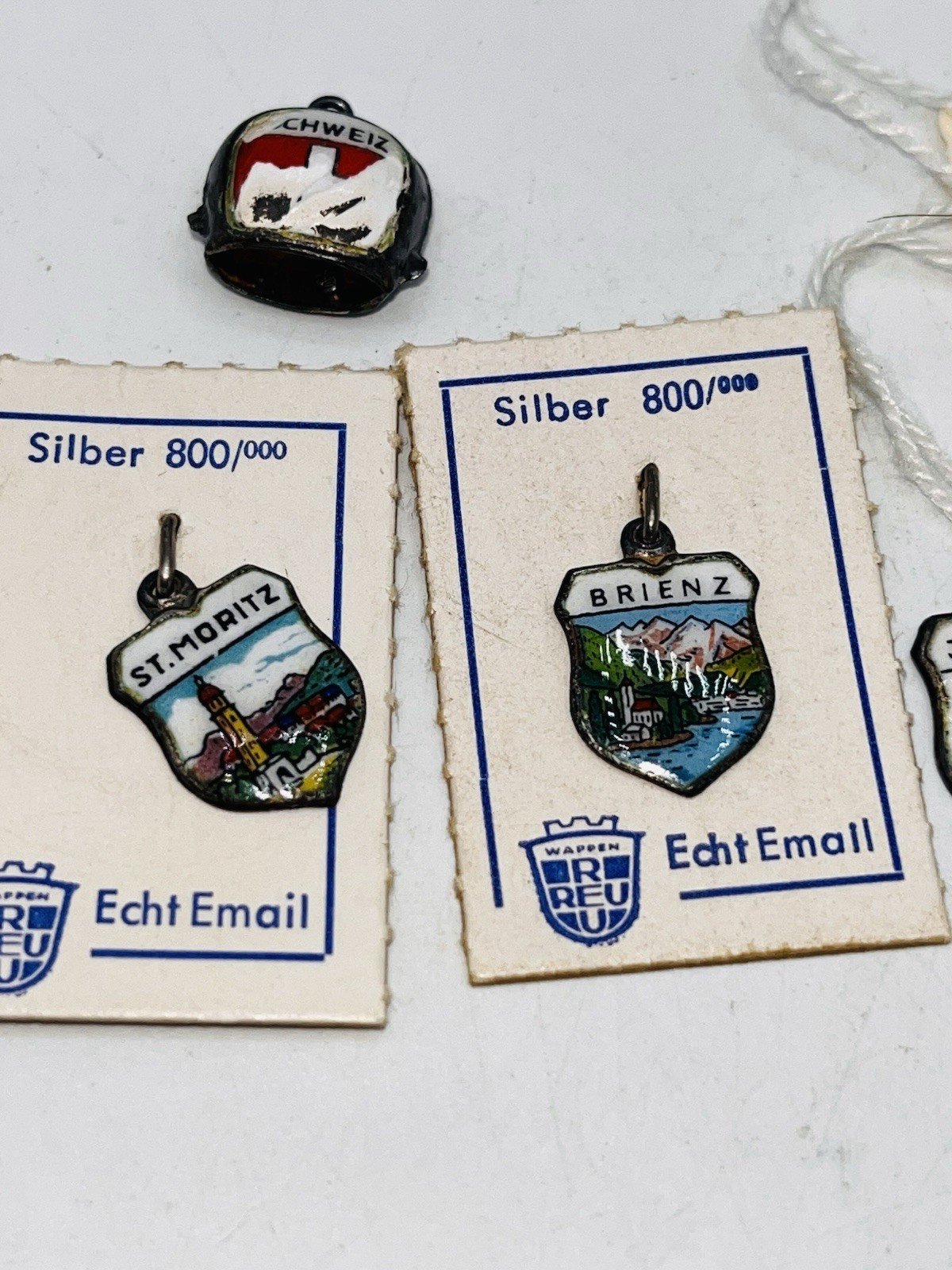 vintage – Silver Travel Shields – Vintage – ENAMEL CHARMS lot of 6