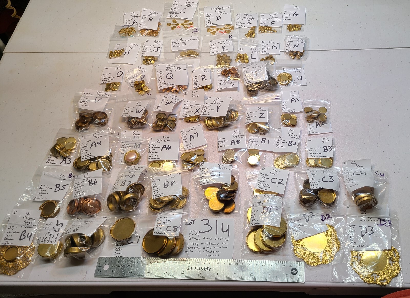 vtg Round Brass Rhinestone Flat Back Settings w/ Lip Some Miriam Haskell Lot 314